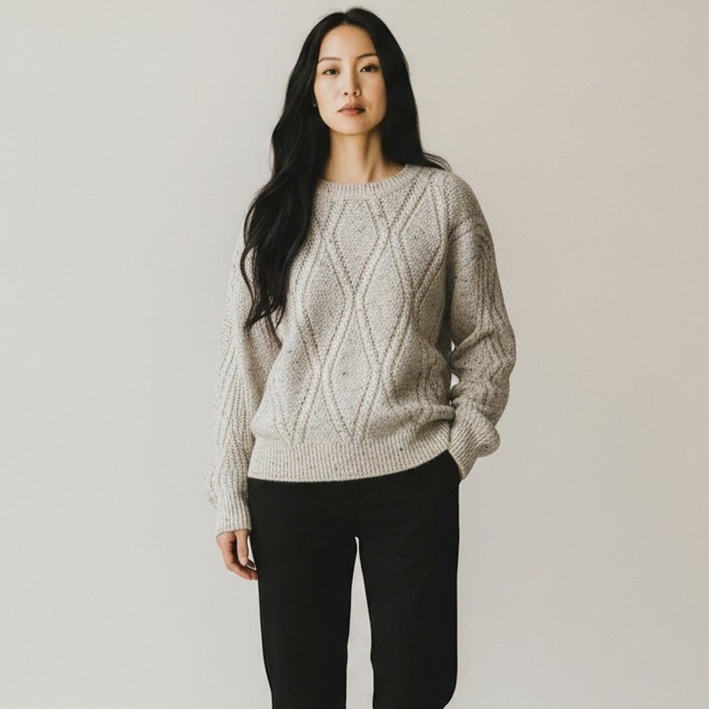 Westport Cable Knit Wool Blend Sweater Womens XL Neutral Coastal Preppy Argyle